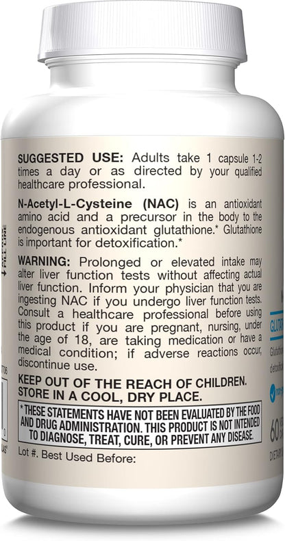 Jarrow Formula Vegetarianas- N-Acetyl L-cysteine(NAC) Glutathiones Precursor, 500mg - 60 capsulas