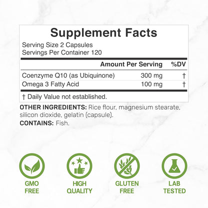 Deal Supplement - Coq10 coenzyme Q10 con Omega 3,  300mg - 240 capsulas
