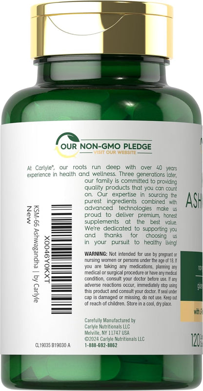 Carlyle KSM-66 Ashwagandha Root Extract 600mg | 120 capsulas vegetarianas