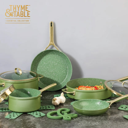 Thyme & Table Supreme Juego de ollas antiadherentes de 12 piezas  - color Oliva