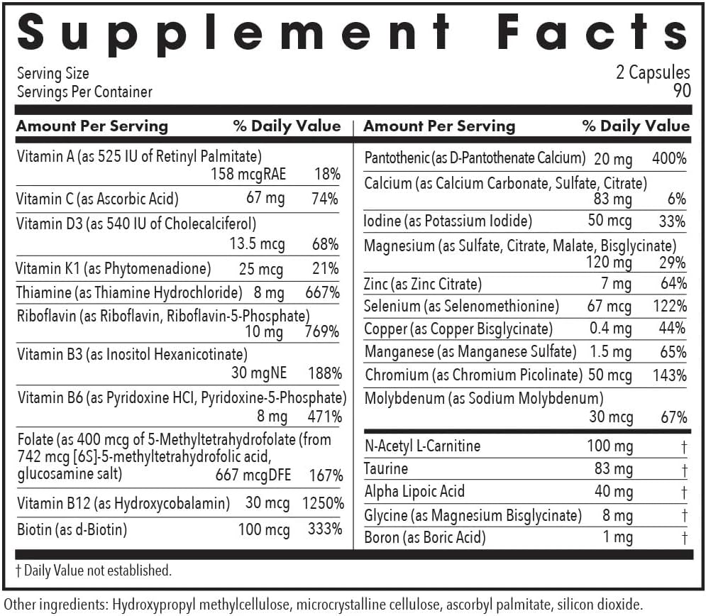 Nutricology MVM-A Suplemento - Multivitamínico para hombres y mujeres, con hierro, vitaminas diarias, para adultos, alta potencia, biodisponible, cápsulas vegetarianas - 180 unidades