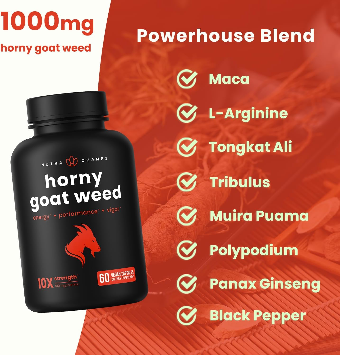 Horny Goat Weed - Extracto de hierba de cabra Premium - 60 capsulas
