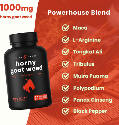 Horny Goat Weed - Extracto de hierba de cabra Premium - 60 capsulas