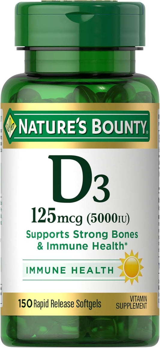 Natures Bounty - Vitamina D3 125mcg(5000IU), cápsulas blandas de liberación rápida