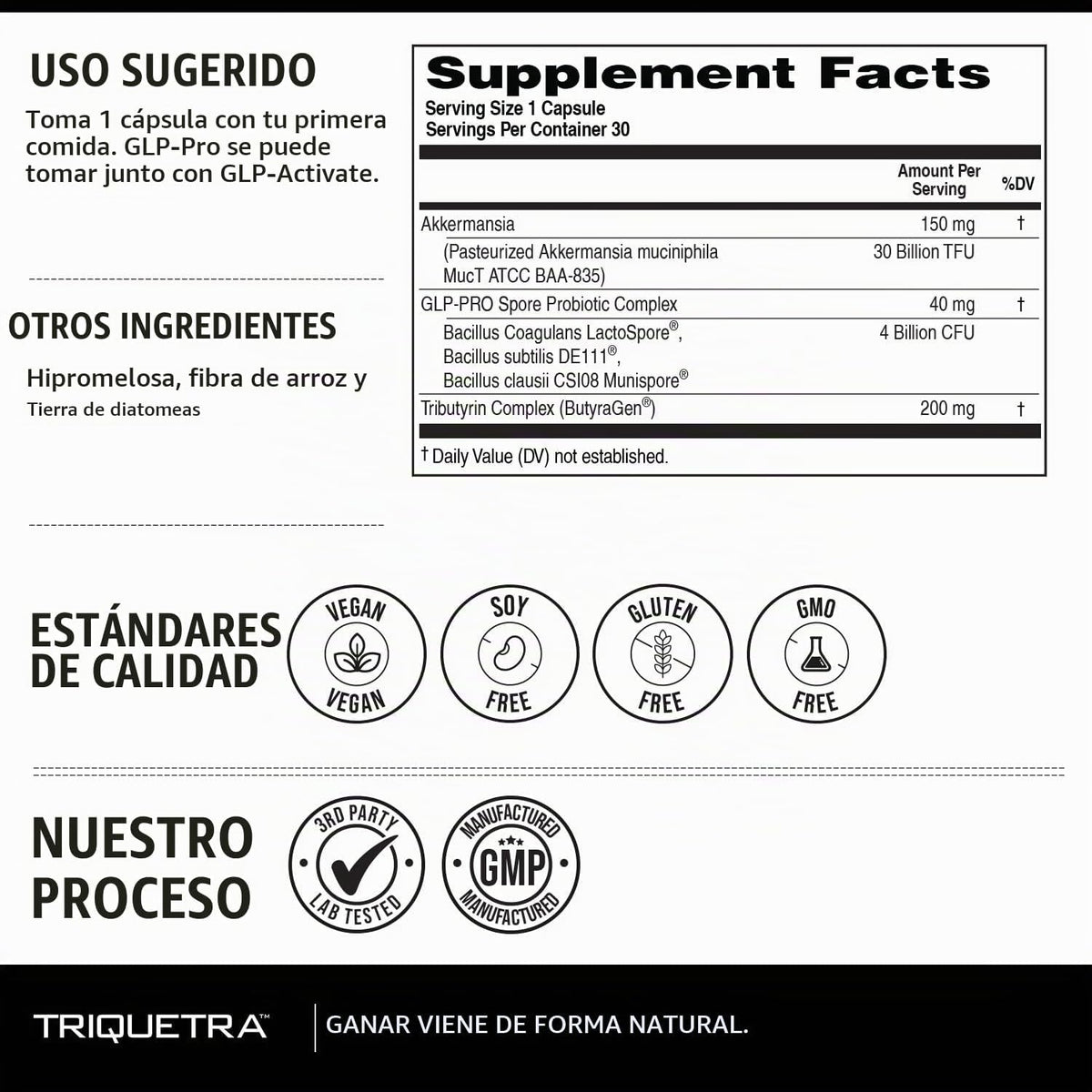 Triquetra, GLP-Pro: Mezcla de probióticos y postbióticos para el apoyo natural de GLP-1 — Akkermansia MucT, 30 capsulas