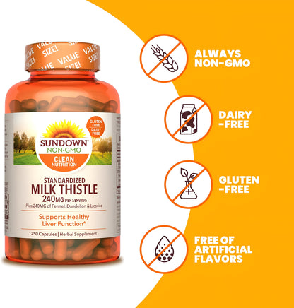 Cardio Mariano - Milk Thistle Sundown Naturals 240mg 250 capsulas