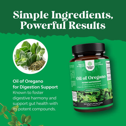Natures Craft Aceite de Oregano con carvacrol 70% para digestión y apoyo inmunológico, 120 Softgels