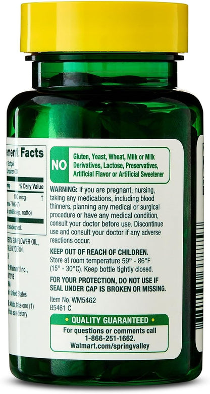 Vitamina K2 - Spring Valley - 100 mcg - 60 Capsulas blandas