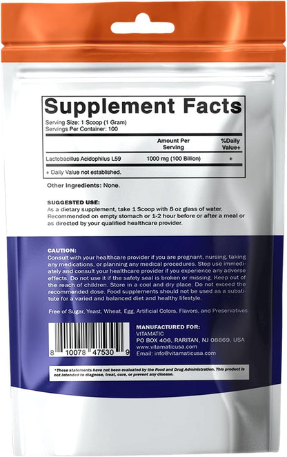 Vitamatic Lactobacillus Acidophilus - Polvo probiótico - 100gr