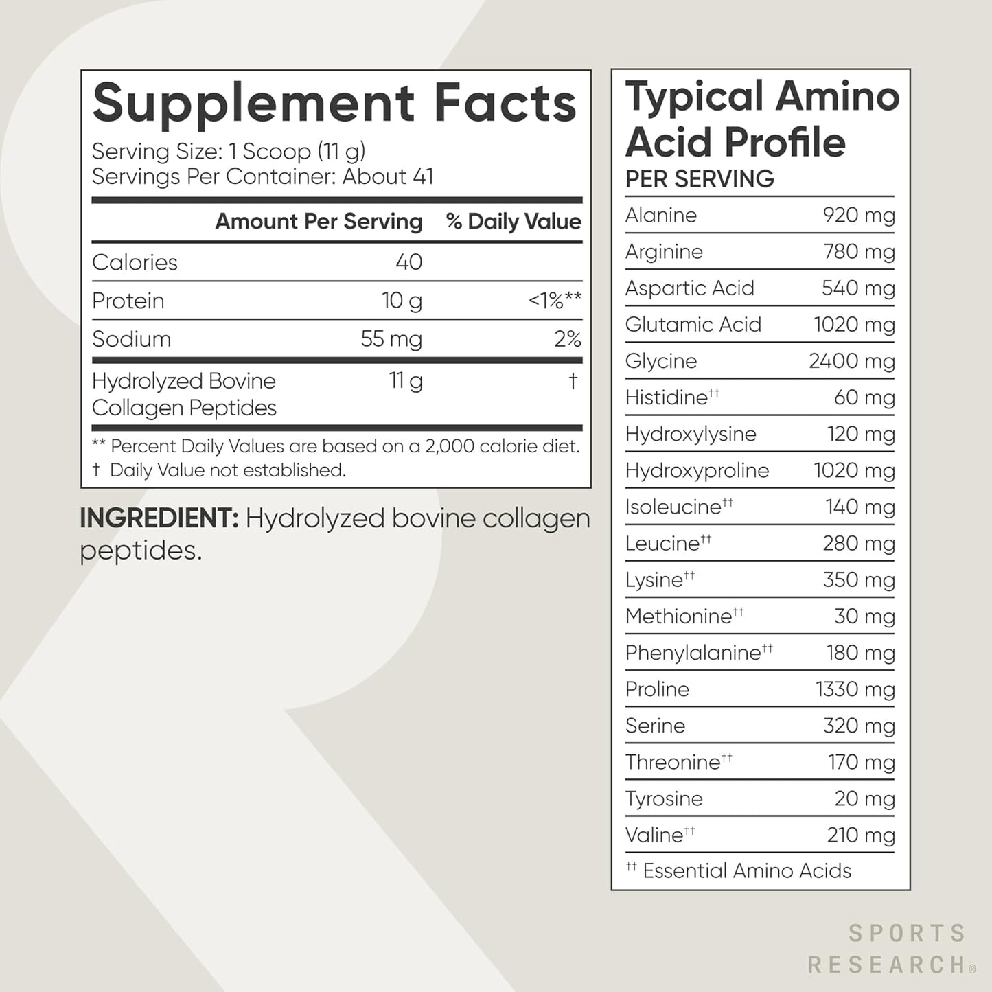 Sports Research - Colágeno  peptides hidrolizado tipo 1 y 3 en polvo, 454g