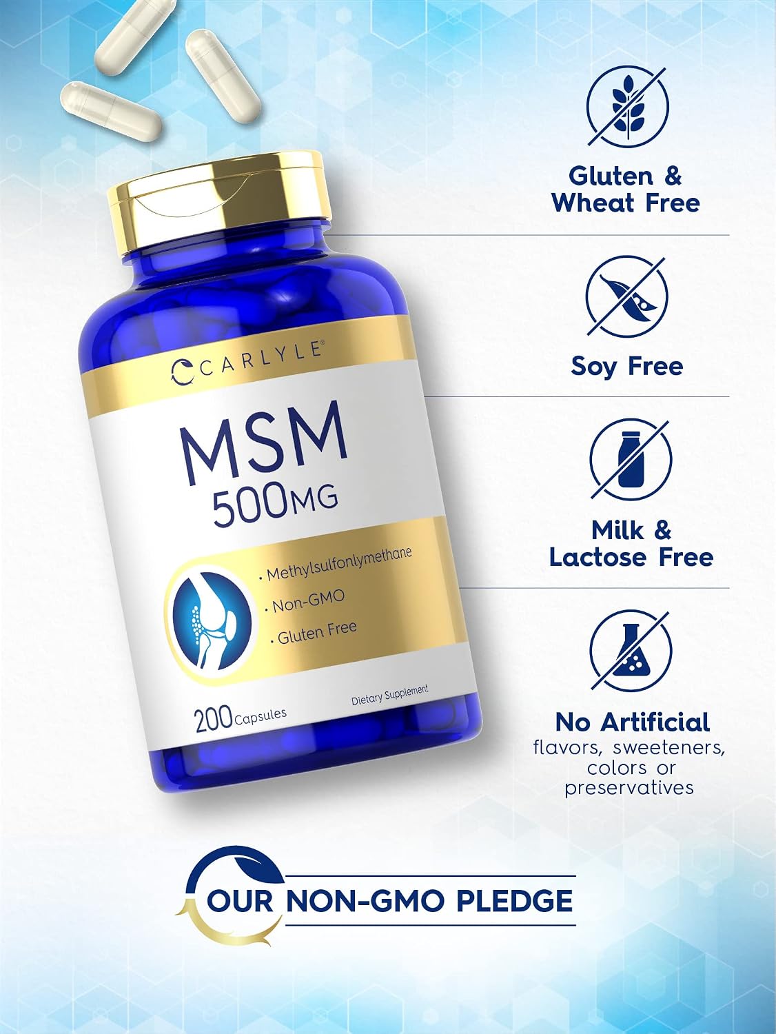 Carlyle Cápsulas de suplemento MSM | 500 mg | 200 unidades