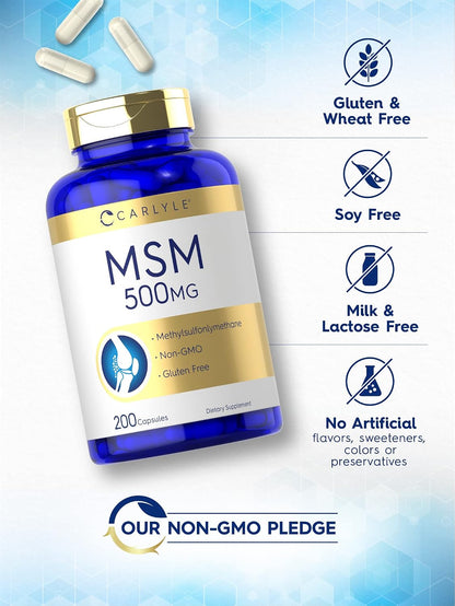 Carlyle Cápsulas de suplemento MSM | 500 mg | 200 unidades