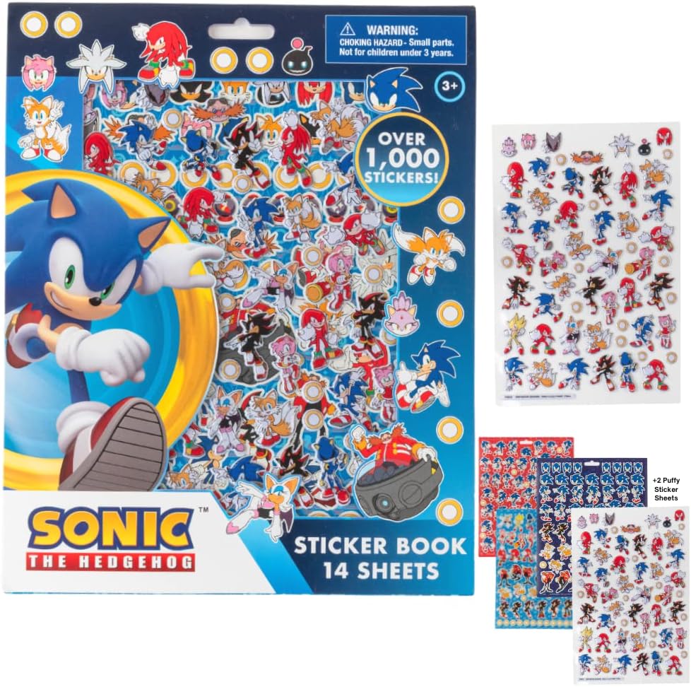 Juego de libros de pegatinas de Sonic - 14 hojas, más de 1200 pegatinas infladas