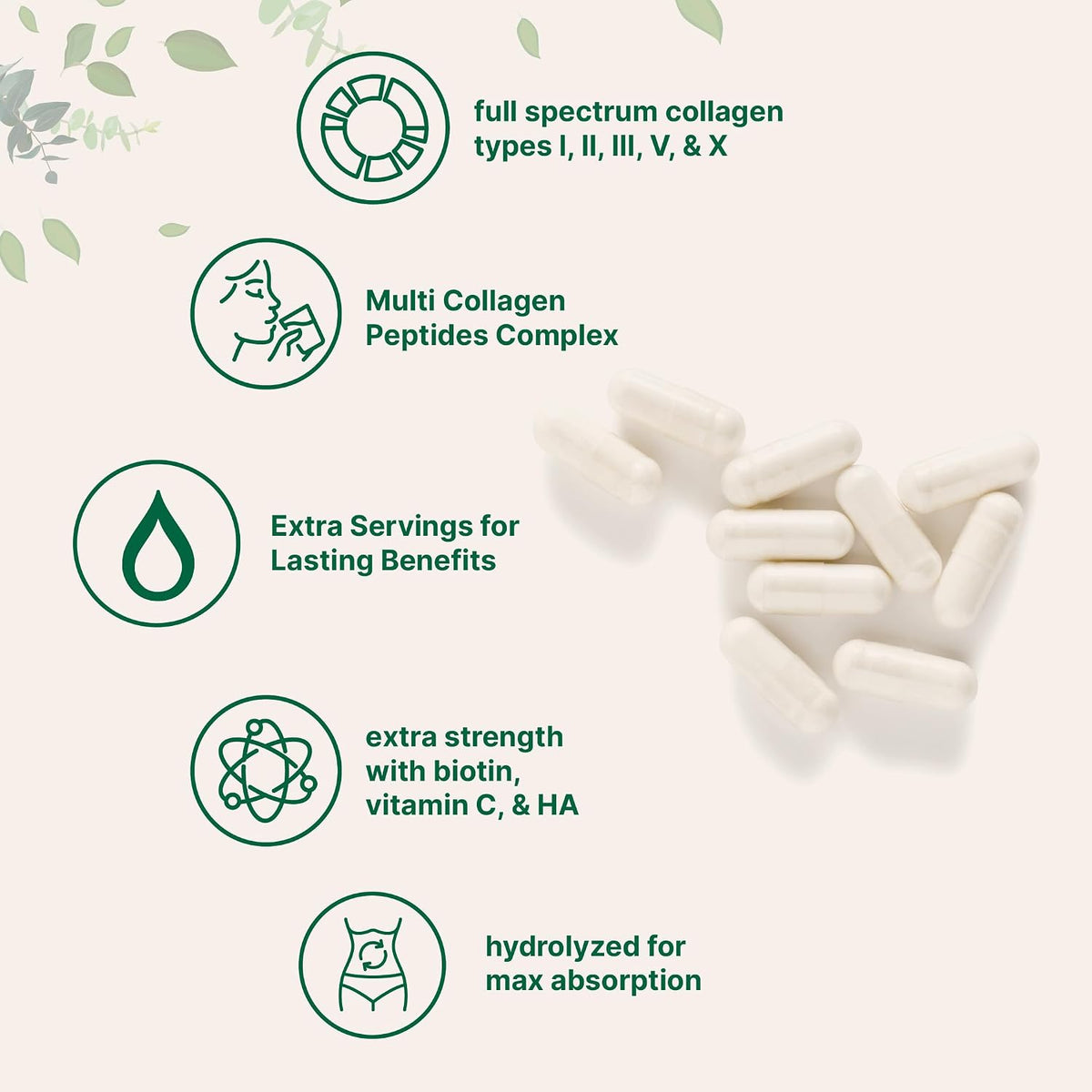 MicroIngredients- Multi Colageno peptides complex tipo I,II,III,V,X - 240 capsulas