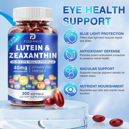Suplemento de luteína y zeaxantina AREDS 2 Plus+, 40 mg de luteína y 8 mg de zeaxantina  - 300 cápsulas blandas