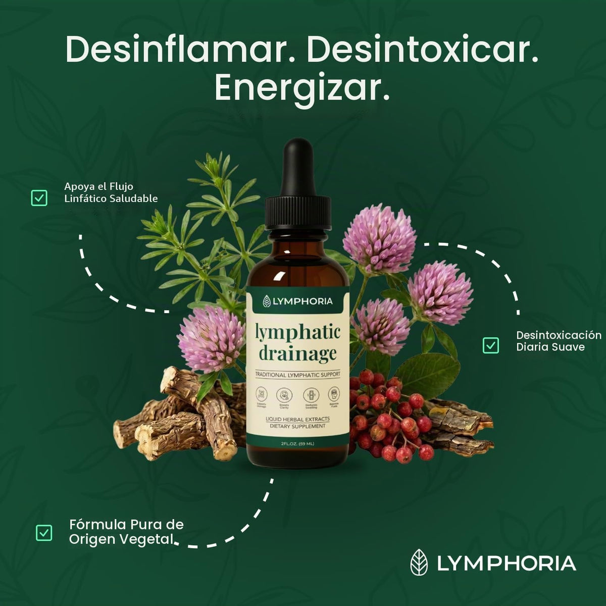 Gotas de drenaje linfático para aliviar la hinchazón y deshinchar, 59ml