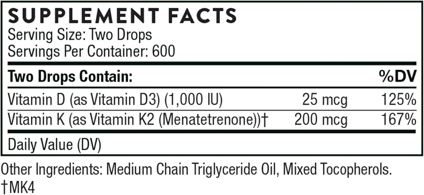 Thorne - Vitamina D+ K2 liquid , 30ml