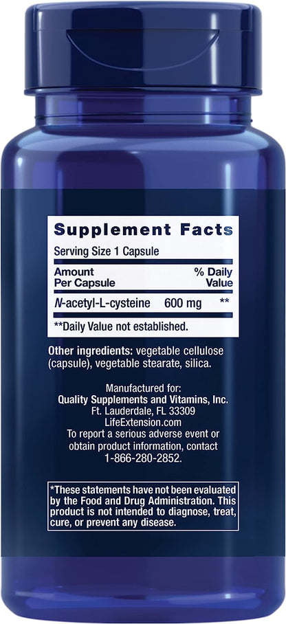 Life extension - N-Acetyl-L-Cysteine (NAC) 600mg 60 cápsulas