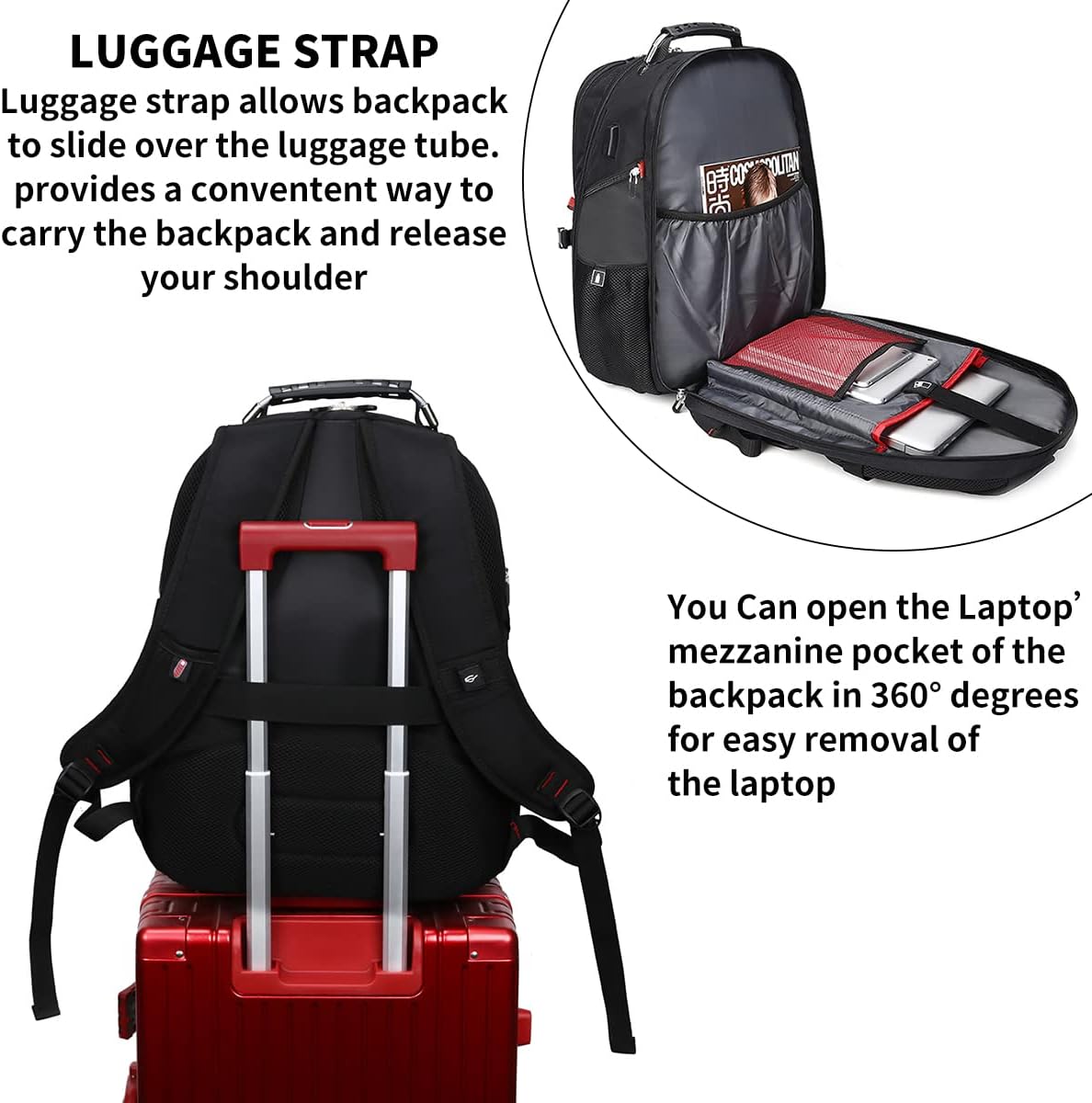 SHRRADOO Mochila de viaje extra grande + puerto USB , para laptop de 17 pulgadas