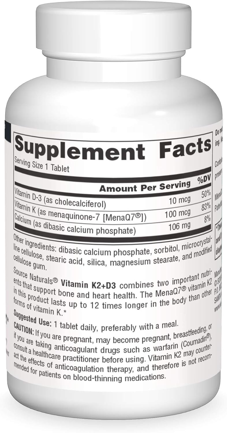 Source Naturals, VitaminaK2 + D3, 60 Tabletas
