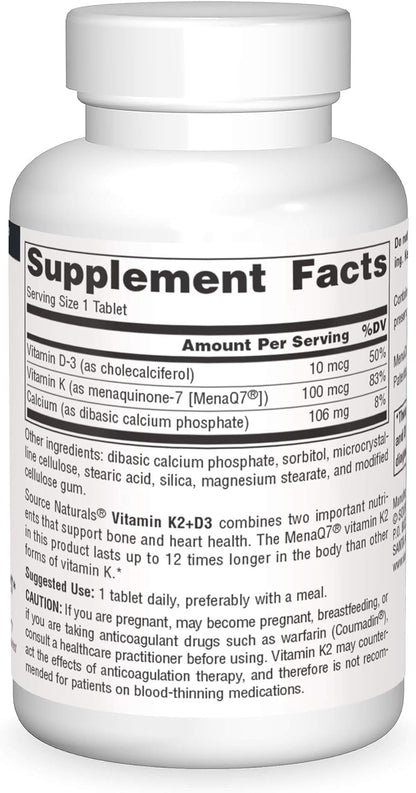 Source Naturals, VitaminaK2 + D3, 60 Tabletas