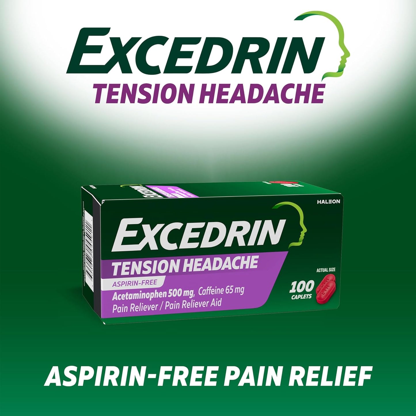 Excedrin Tension Headache- Aspirin free, acetaminophen 500mg y Cafeína 65mg - 100 tabletas