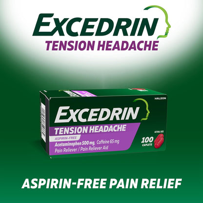 Excedrin Tension Headache- Aspirin free, acetaminophen 500mg y Cafeína 65mg - 100 tabletas