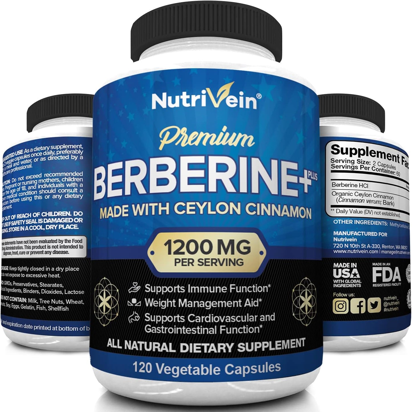 Nutrivein Premium Berberina Plus - con Ceilán canela 120 caps veg