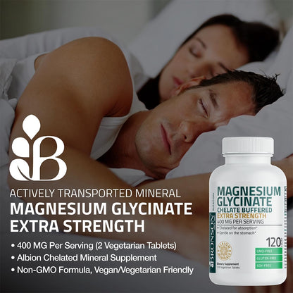 Bronson Glicinato de magnesio 400 mg extra fuerte, vegetariano, quelado , sin OMG, 60 tabletas