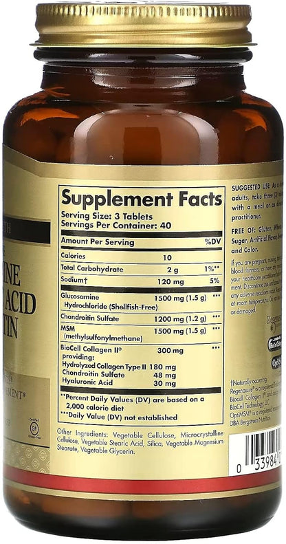 Solgar Glucosamina de ácido hialurónico condroitín sulfato MSM, 120 Tabletas