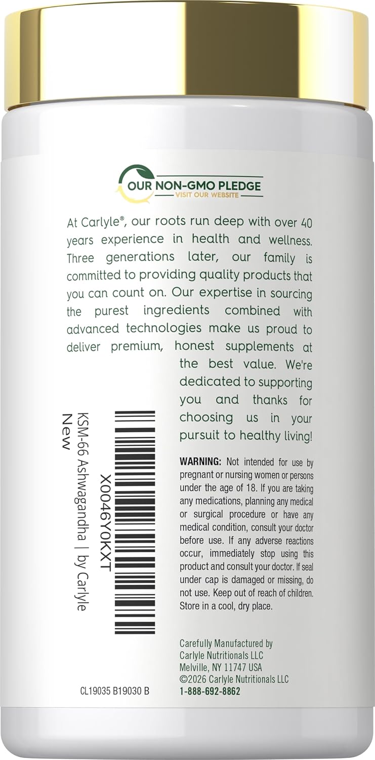 Carlyle KSM-66 Ashwagandha Root Extract 600mg | 120 capsulas vegetarianas