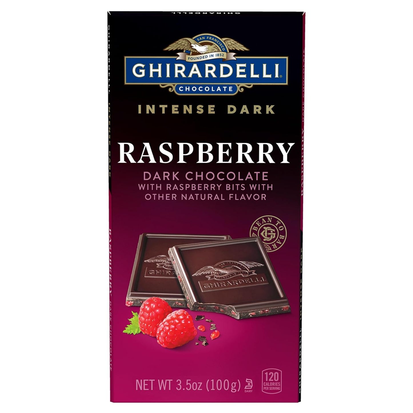 GHIRARDELLI RASPBERRY Dark Chocolate - Barra de chocolate negro intenso, frambuesa 100g