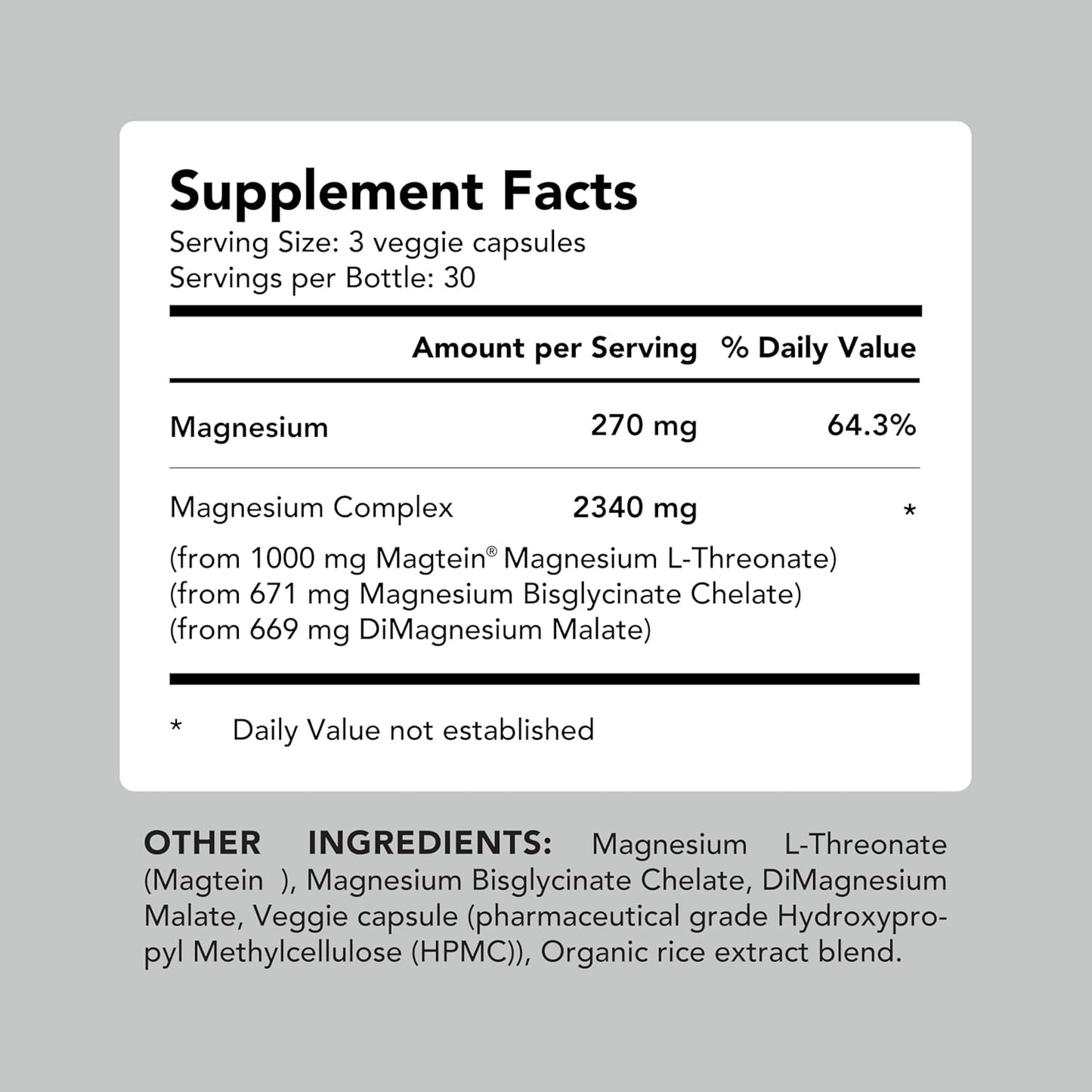 AMANDEAN Complejo de magnesio Magtein. L-treonato, glicinato, 90 cápsulas vegetarianas