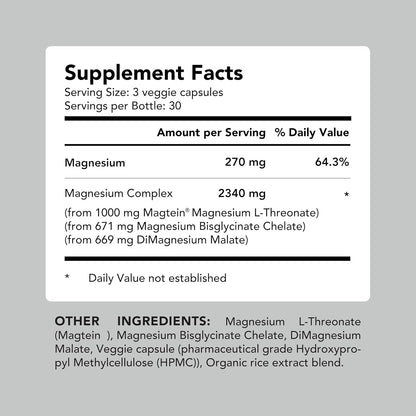 AMANDEAN Complejo de magnesio Magtein. L-treonato, glicinato, 90 cápsulas vegetarianas
