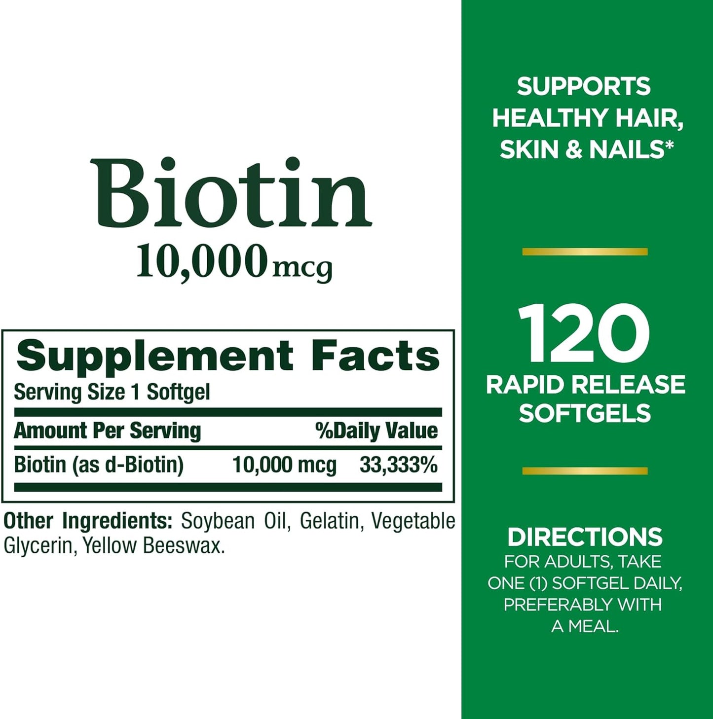 Nature's bounty Biotin 10,000mcg 120 softgels de liberación rápida