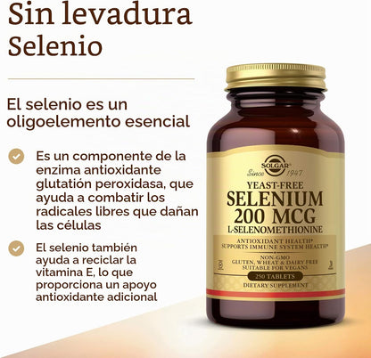 Solgar Selenio Libre de Levadura 200 mcg, 250 tabletas