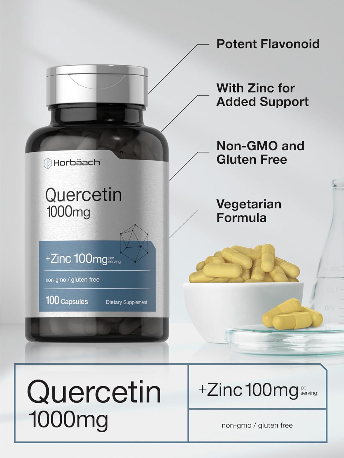 Horbaach - Quercetin 1000mg + Zinc, 100 capsulas