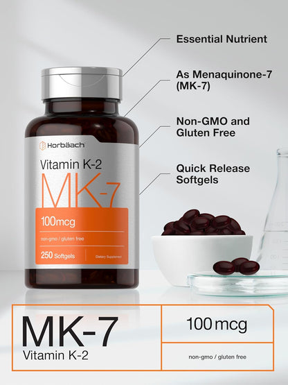 Horbäach Vitamina K2 MK7 100mcg | 250 cápsulas blandas
