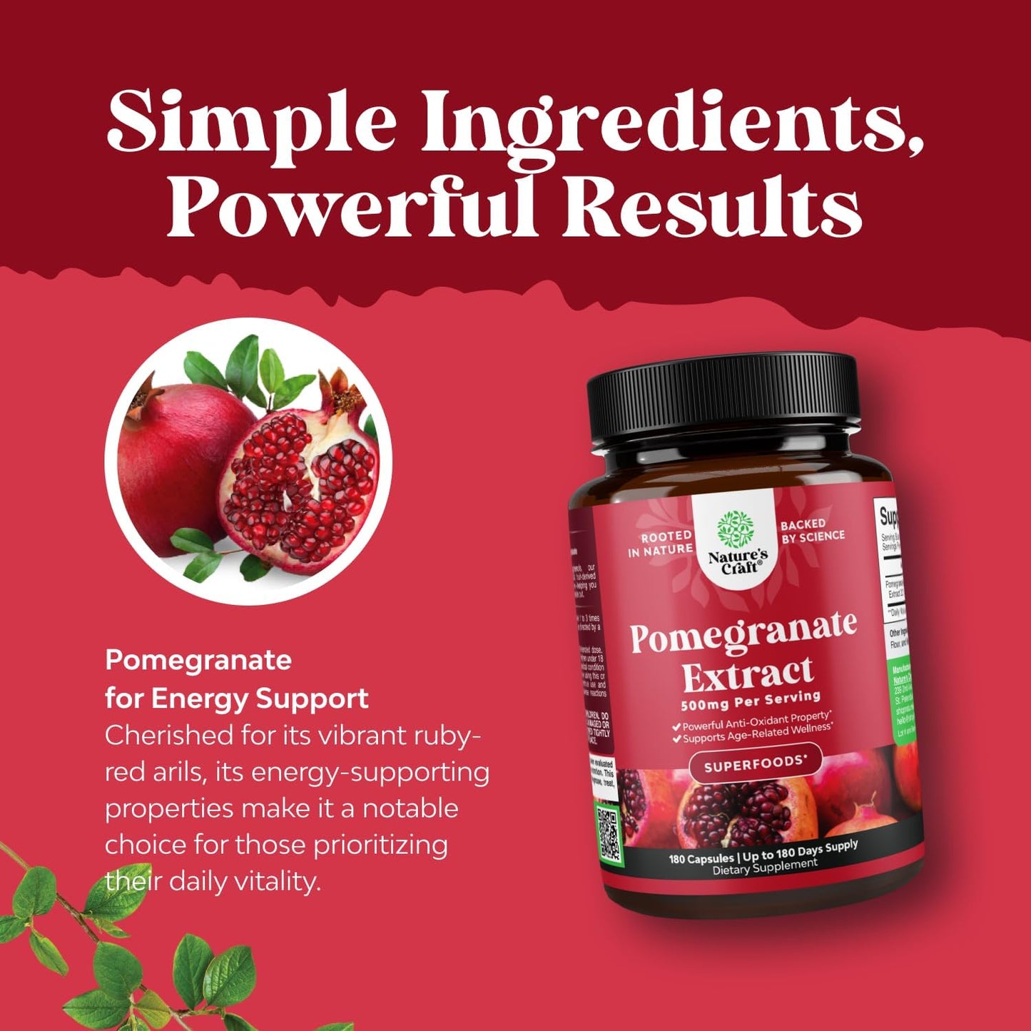 Nature´s Craft - Pomegranate Extract 500mg, 180 capsulas