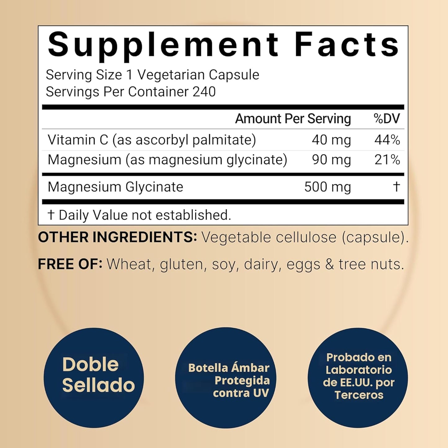 Magnesio Glisinato  500mg , 240 capsulas  - Naturebell