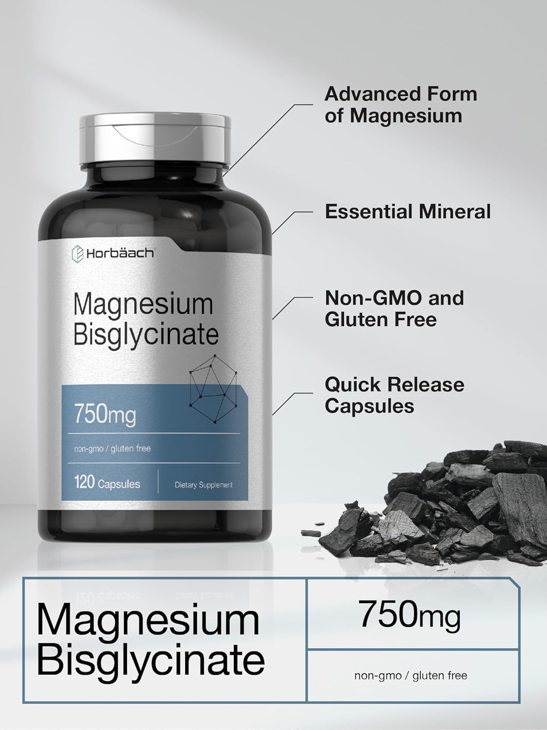Horbäach - Magnesium Bisglycinate |750mg |  120 capsulas