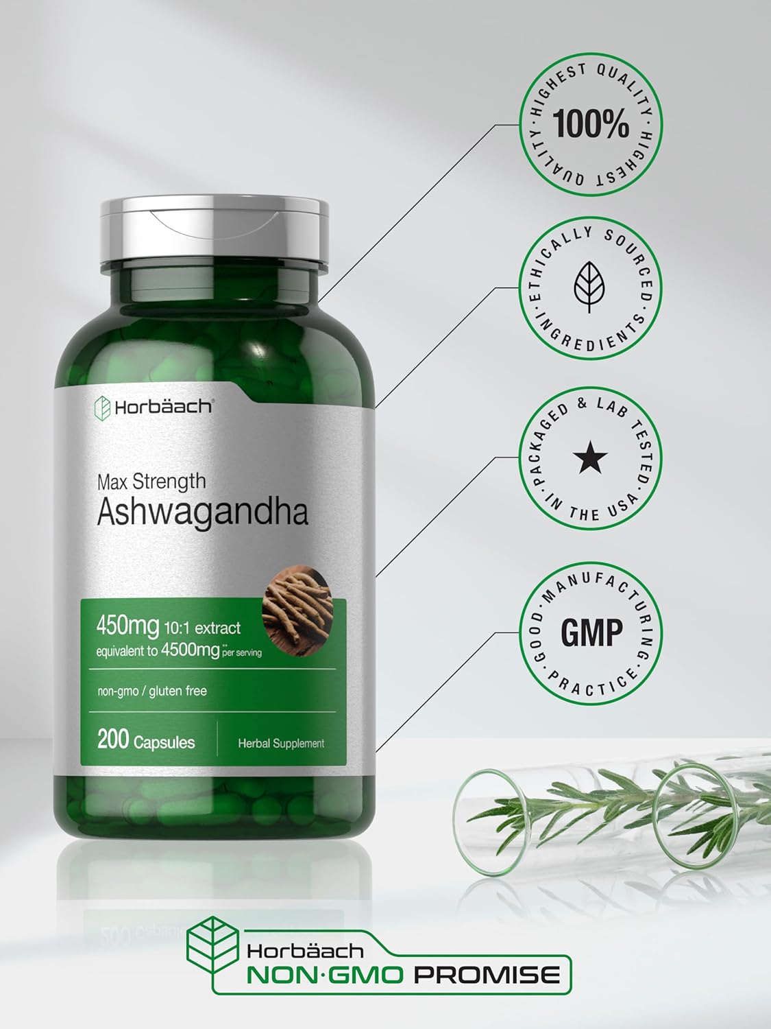 Ashwagandha Horbaach 450mg 200 capsulas
