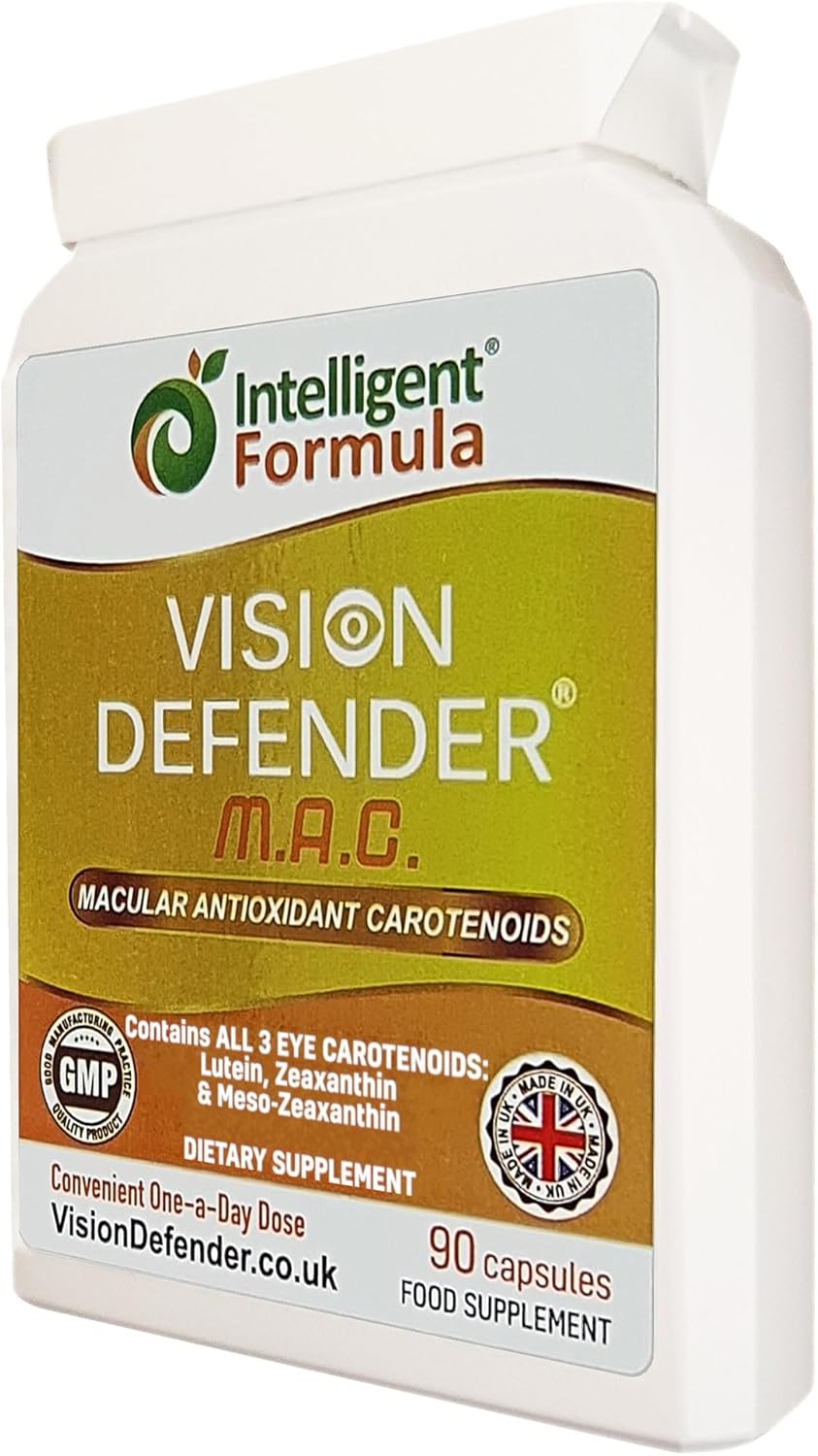Suplemento ocular Vision Defender MAC: luteína, zeaxantina y meso-zeaxantina triple antioxidante carotenoides para la salud ocular y la vista 90 cápsulas