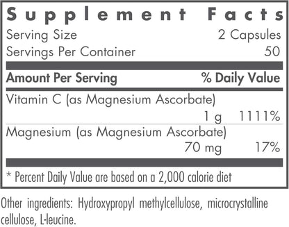 Nutricology Suplemento de ascorbato de magnesio – 1000 mg de vitamina C – 100 Capsulas Vegetarianas