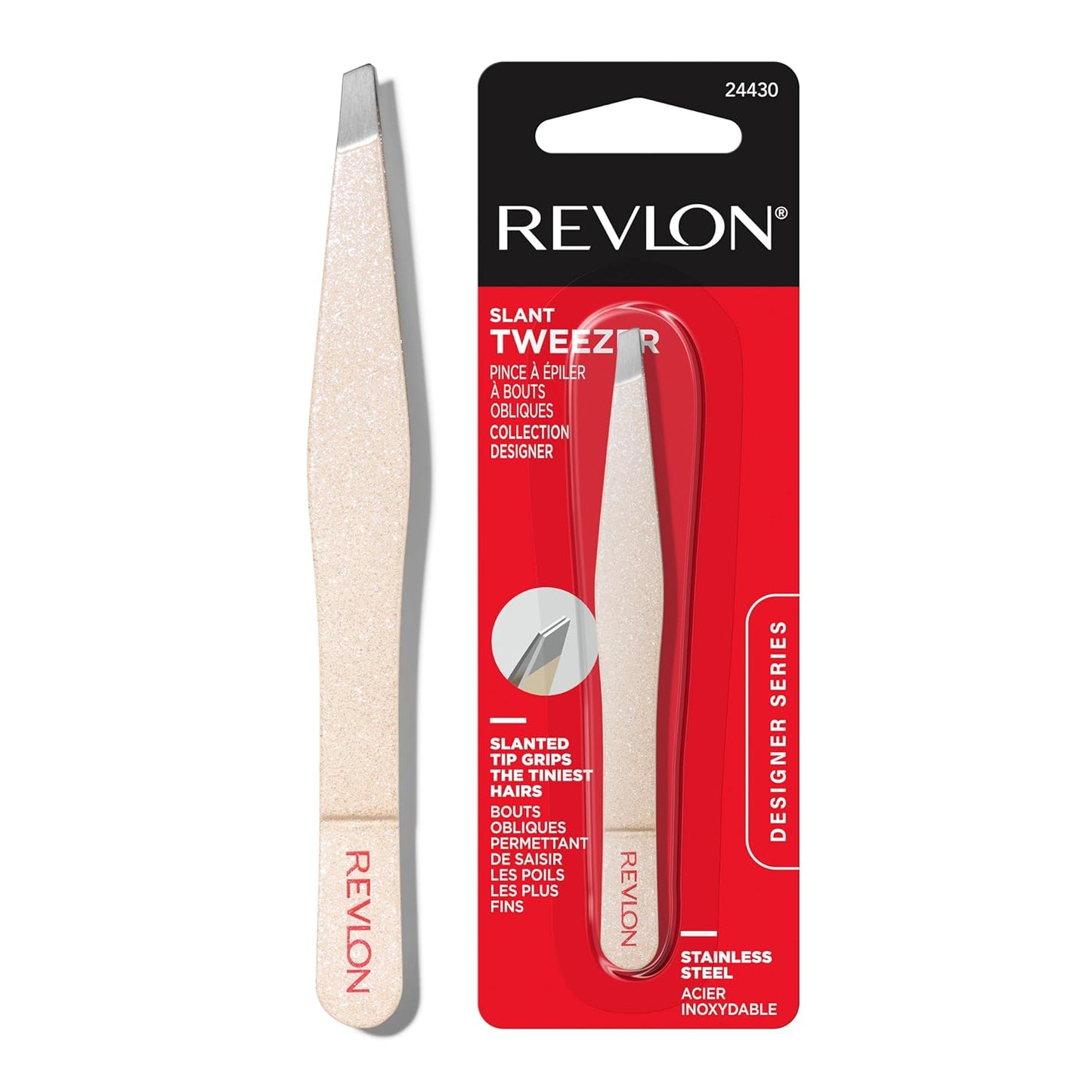 Revlon Designer Series - Pinzas inclinadas de alta precisión, hechas con acero inoxidable de larga duración, 1 unidad