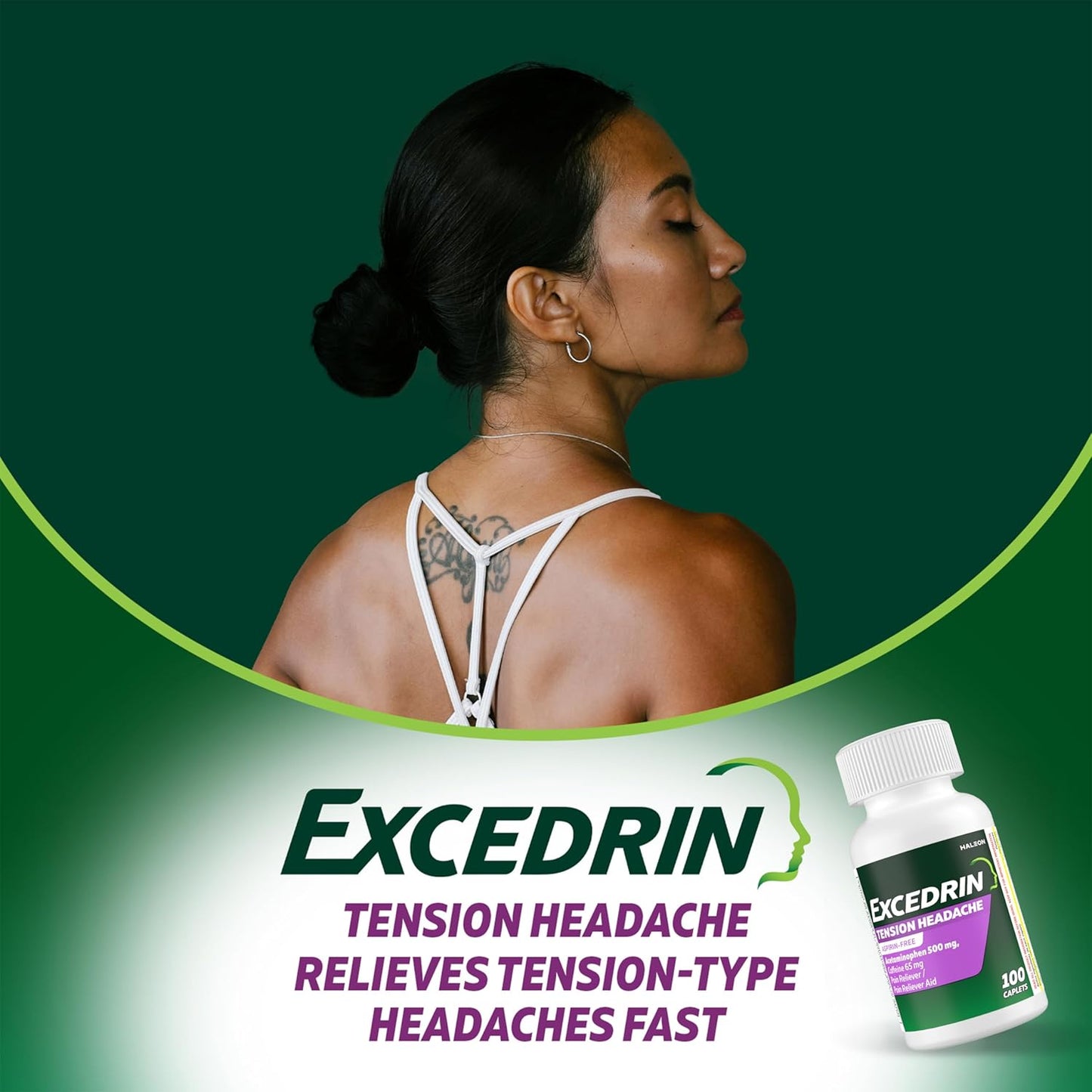 Excedrin Tension Headache- Aspirin free, acetaminophen 500mg y Cafeína 65mg - 100 tabletas