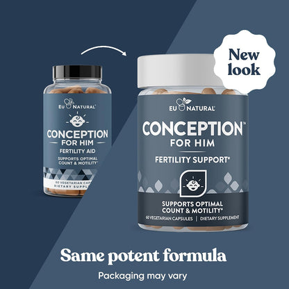 Conception For Him - Vitaminas de fertilidad – Recuento óptimo masculino, fuerza de movilidad de esperma, – zinc, folato, píldoras Ashwagandha – 60 cápsulas