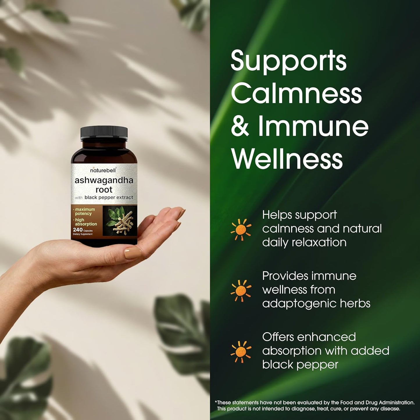 Nature Bell , Ashwagandha 12,500mg con pimienta negra - 240 capsulas