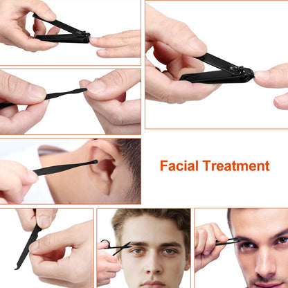 Aceoce Set profesional de aseo de manicura, pedicura con cortaúñas, 18 en 1, de acero inoxidable, Negro