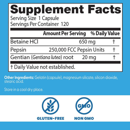 Doctor's Best- Betaine HCI Pepsin & Gentian Bitters,  capsulas
